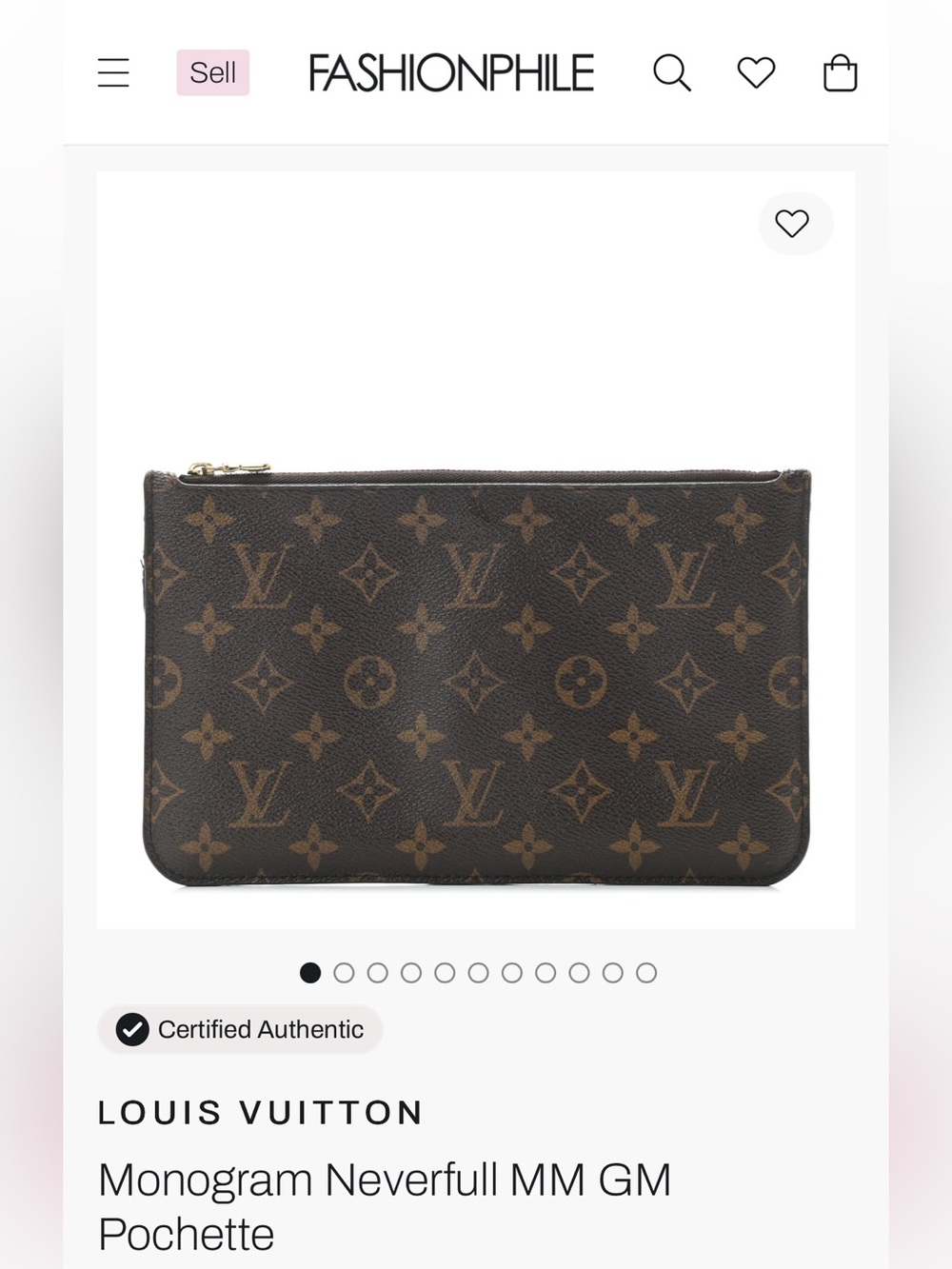 Authentic Louis Vuitton Neverfull Pochette Pouch Monogram